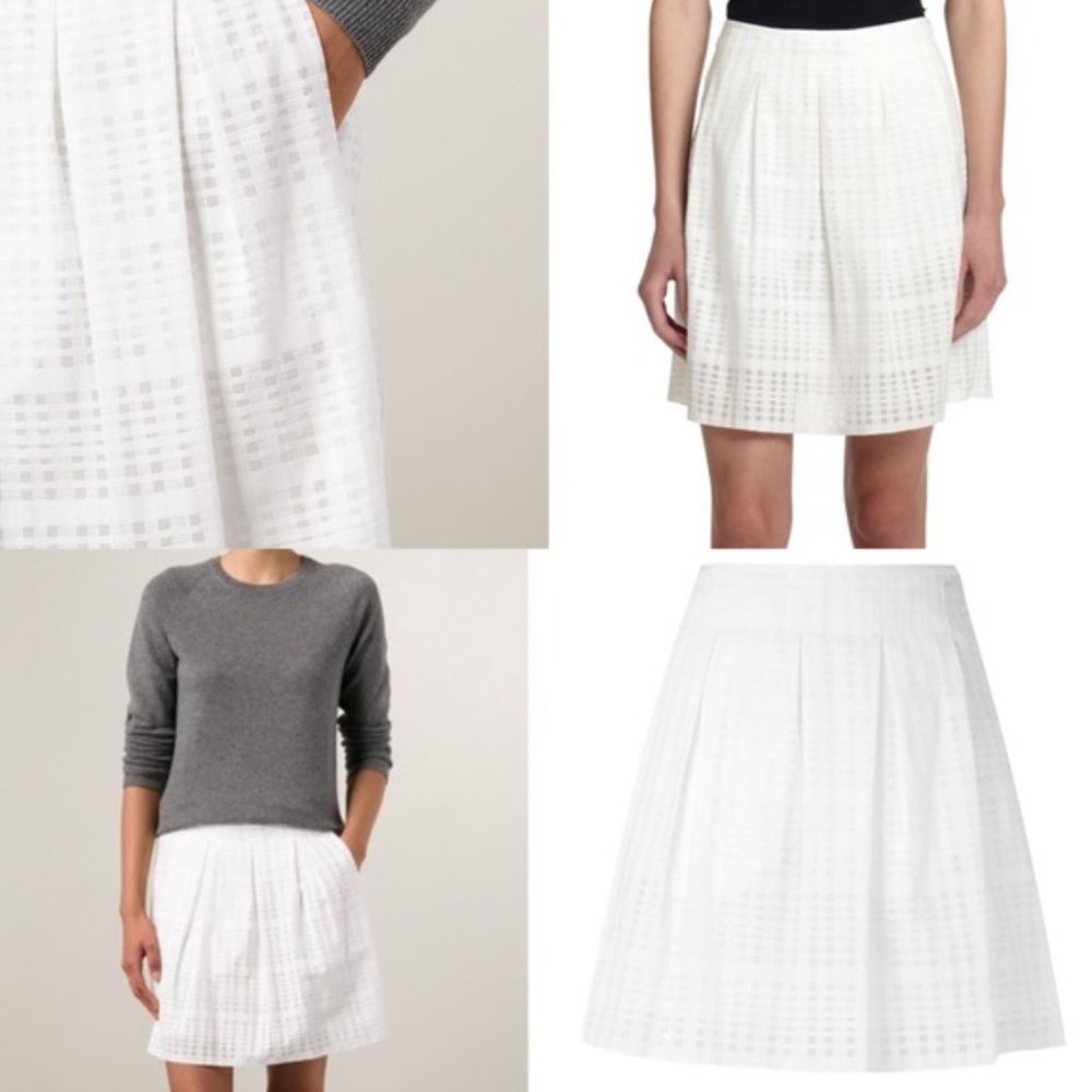 Vince Optic White Gauzy Plaid Textured Mini Skirt